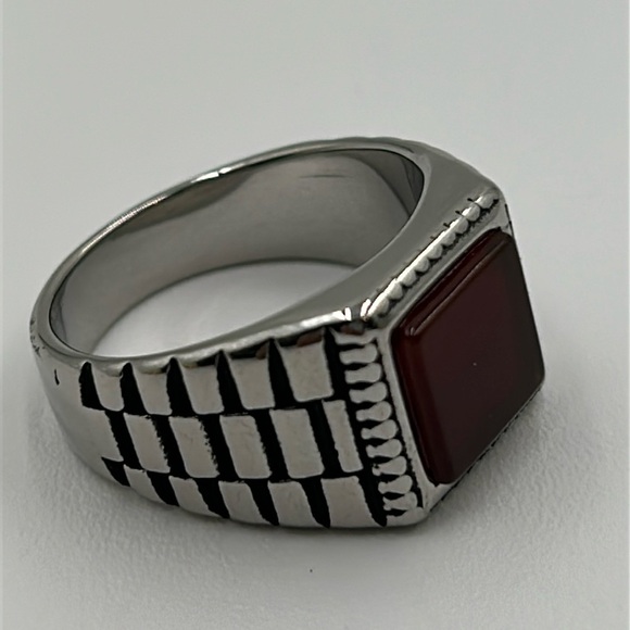 2039- Orange Color Natural Stone Agate Handmade Men's Ring Size 13.5 NWT - Picture 1 of 7